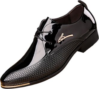 Generic Mens Dress Shoes Patent Leather Oxfords Classic Lace-up Formal Tuxedo Shoe Business Wedding Derby Shoes Cap Toe Fashion (Black,12.5)