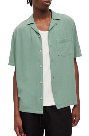 AllSaints Cudi Camp Shirt in Cerignola Green at Nordstrom, Size Medium