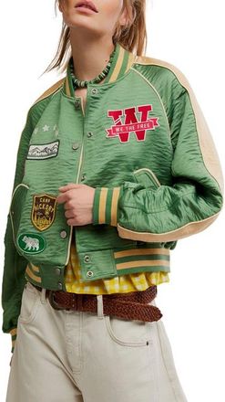 Free People Star Power Souvenir Jacket in Vintage Green Combo at Nordstrom, Size X-Large