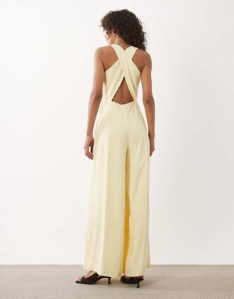 Nobody's Child Occasion Reign - Tuta jumpsuit accollata gialla con incrocio sul retro-Giallo