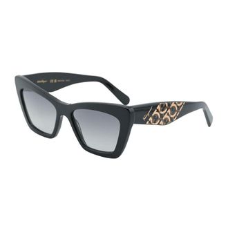 Ferragamo Sunglasses Cat Eye Full Rim, Shiny Black Frame And Grey Gradient Lens Sf1081S001
