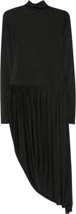 Andamane Jurk met hoge hals en gedrapeerde midi-lengte - Dames - Casual kleedjes - Zwart - XS - Kleedjes