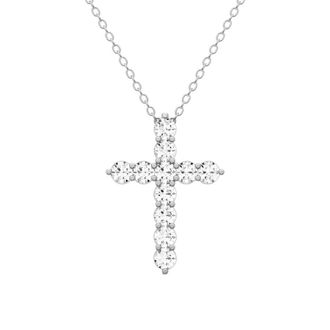 Diamond2Deal 14K White Gold 1.50 Ct Round Lab Grown Diamond 11 Stone Cross Pendant Necklace