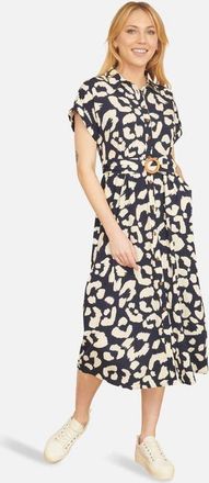 Yumi Abstract Animal Print Relaxed Midi Dress in Navy at Nordstrom, Size 16
