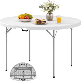 OUTSUNNY Mesa Plegable Camping, 120x120x74 Cm, Mesa Plegable Port&aacute;til Ligera Con Encimera De Hdpe, Almohadillas Antideslizantes, Para Acampar, Blanco