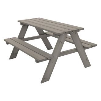 ML Design Ml-design Mesa De Picnic Para Ni&ntilde;os Con 2 Bancos De Madera Maciza Incorporados Juego De Exterior Gris Mueble De Jard&iacute;n Con 4 Asientos Banquillo Infant