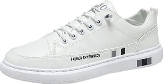 Generic Mens Fashion Round Toe Lace Up White Shoes Casual Comfortable Breathable Sneakers (White, 7.5)-1