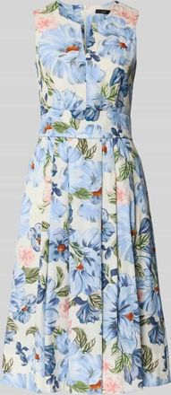 Oui Midikleid mit floralem Allover-Print in Hellblau Melange, Gr&ouml;&szlig;e 36