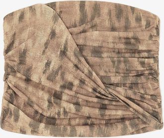 Ganni Bandeau Top in Printed Marl Mesh - Size 10/12 Burro