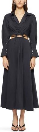 SIMKHAI Jonathan Simkhai Alex Pleated Poplin Long Sleeve Dress in Black at Nordstrom Rack, Size X-Small