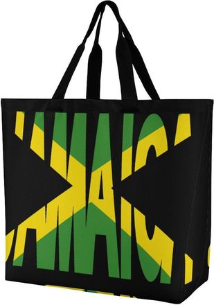 Generic Jamaica Text Flag Tote Bag Reusable Grocery Shopping Bags Large Travel One Shoulder Handbag for Picnic Work