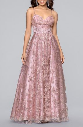 Blondie Nites Butterfly Motif Sequin Ballgown in Rose at Nordstrom, Size 3