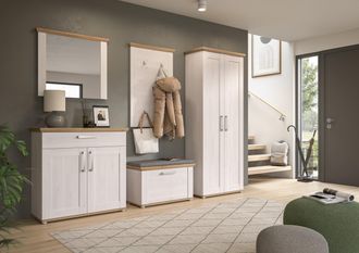 HOME AFFAIRE Garderoben-Set »COSENZA, TOPSELLER!, Breite ca. 285 cm, 5-teilig, in Landhausoptik« Garderobenschrank, Sitzbank, Garderobenpaneel, Schuhschrank, Spieg