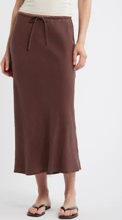 Marine Layer Avery Linen Blend Midi Skirt in Chocolate at Nordstrom, Size Large