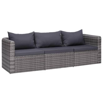 vidaXL Vidaxl - Set De Sof&aacute;s De Jard&iacute;n 3 Piezas Y Cojines Rat&aacute;n Sint&eacute;tico Gris