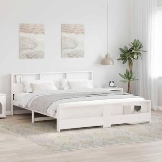 Berkfield Home Bed Frame with Headboard White 200 x 200 cm Solid pine wood