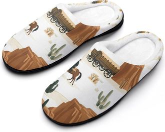 Generic Western Horses Cowboys Mens Slippers Slip On Comfortable Fleece Cotton House Shoes Winter