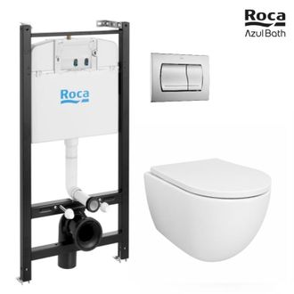 Roca Pack Bastidor Roca Active Cisterna Empotrada Y Pulsador Cromo Br + Inodoro Suspendido Swiss 53cm Tornado Y Soft-close