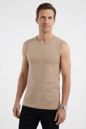 Olymp T-Shirt OLYMP Casual, Herren, Gr. XXL, beige, Obermaterial: 94% Baumwolle, 6% Elasthan, unifarben, Basic, schmal, Rundhals, eingefasste Kante, Shirts 