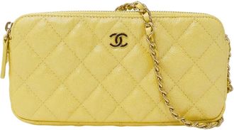 Chanel Yellow Grained Calfskin Chain/Shoulder Wallet (Pre-Owned)