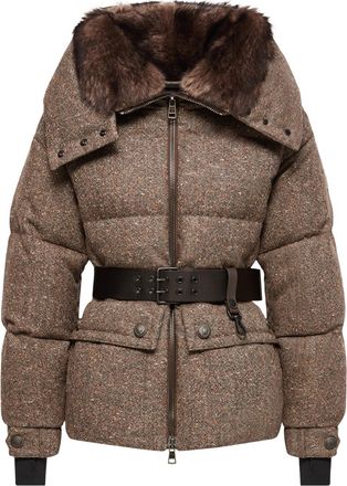 Moncler Moncler Gelise Shearling-trimmed Belted Down Jacket, Women, Brown, Size: 0