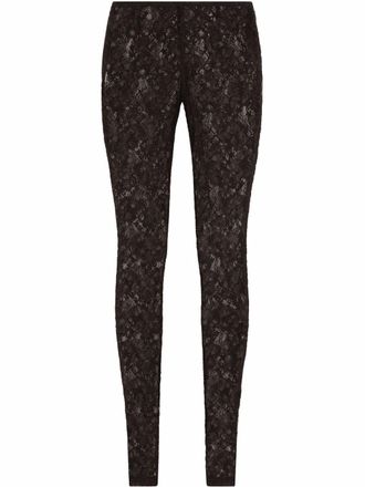Dolce & Gabbana floral-lace slim-cut leggings - women - Nylon/Spandex/Elastane - 44 - Black