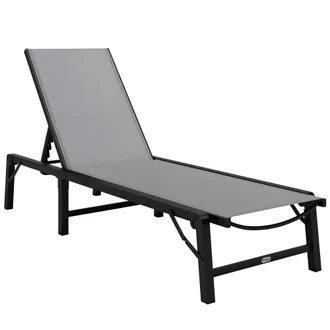 OUTSUNNY Folding Sun Lounger - 5-Position Adjustable Sun Sunbed - Light Grey | TJ Hughes