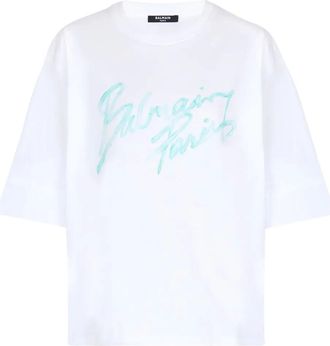Balmain Boxy T-shirt met logoprint - Wit