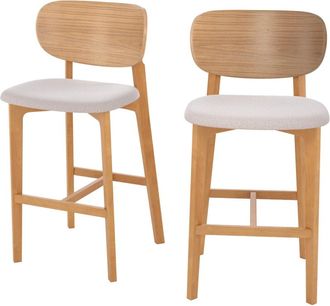 Rendez-Vous D&eacute;co Set de 2 sillas para isla central en madera y tela beige 66 cm