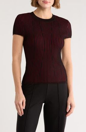 DKNY Short Sleeve Rib Knit Sweater in Merlot/Black at Nordstrom Rack, Size X-Small