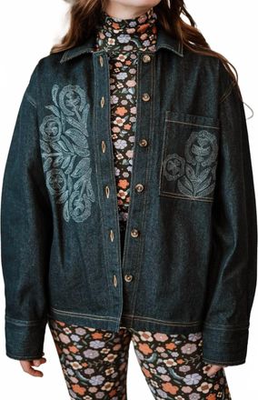 Antik Batik Eglantine Embroidered Jacket In Indigo Denim
