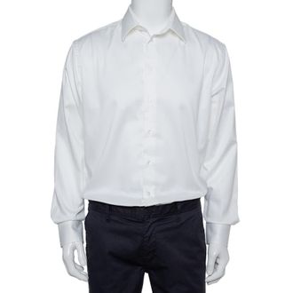 Armani White Cotton Button Front Modern Fit Shirt