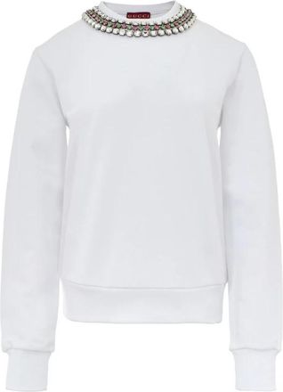 Gucci Witte Juweelhals Sweater - Dames - Sweatshirts - Wit - L - Katoen - Hoodies & sweatvesten