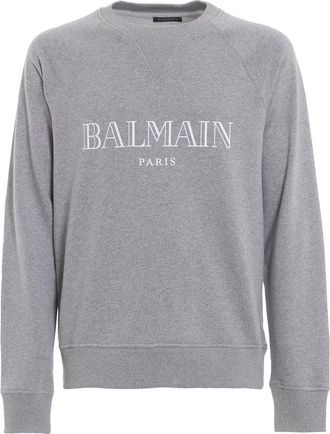Balmain Mens Text Logo Sweatshirt in Grey Cotton - Size X-Large