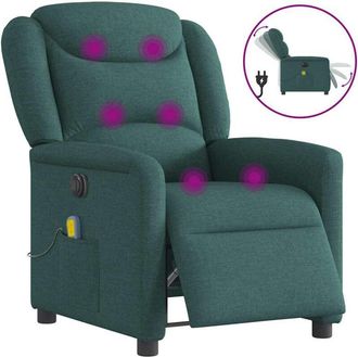 vidaXL Sill&oacute;n Reclinable De Masaje El&eacute;ctrico Tela Verde Oscuro Vidaxl