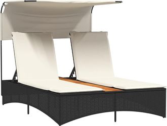 vidaXL Vidaxl - Tumbona Doble Con Capota Y Cojines Rat&aacute;n Sint&eacute;tico Negro
