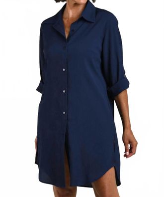 Maxine Of Hollywood Woven Covers Button Down Tunic In Indigo