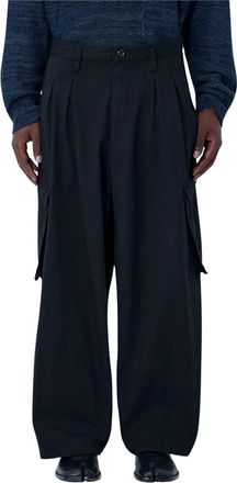 Yohji Yamamoto Broeken, Heren, Zwart, M, Katoen, 12 Tucks Werkbroek