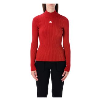 Courrèges Truien & Vesten, Dames, Rood, M, Gebreide Trui met Mock Hals