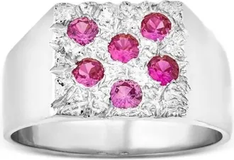 Bleue Burnham Anello a sigillo The Mini Rose Garden con rubino - Argento