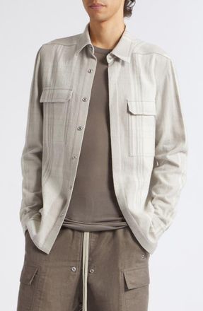 Rick Owens Plaid Cotton & Wool Overshirt in Bleach Plaid at Nordstrom, Size 52