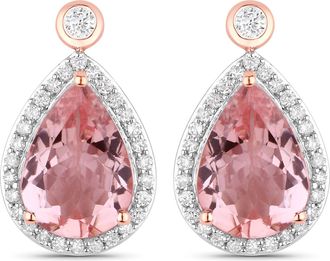 Diana M. Jewels Pink Morganite Pears 10x7mm - 2Pcs + White Diamond F/C Round 2mm( I1-I2/I color ) - 2Pcs + White Diamond F/C Round 1mm( I1-I2/I color ) - 56Pcs ( J Ba