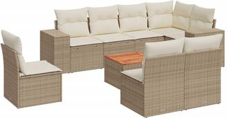 vidaXL Set De Sof&aacute;s De Jard&iacute;n 9 Pzas Con Cojines Rat&aacute;n Sint&eacute;tico Beige Vidaxl