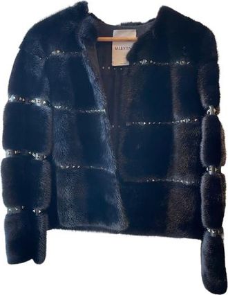 Valentino Garavani Valentino Black Crystal Embelleshed Mink Jacket Size L