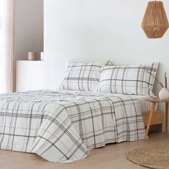 COTTON ARTEAN Juego de s&aacute;banas percal algod&oacute;n 200 Hilos Beige 270x270 Cama 180