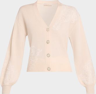 Ramy Brook Perry Lace Applique Wool-Cashmere Cardigan