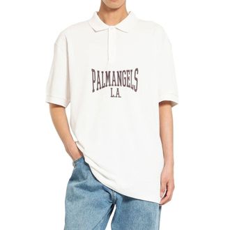 Palm Angels Mens White Cotton Polo Shirt