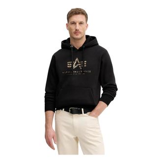 Alpha Industries Basic Hoodie BL Effect Print - Heren - Hoodies - Zwart - L - Katoen - Hoodies & sweatvesten