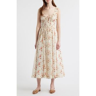 D&ocirc;en Emmaretta Floral Shirred Organic Cotton Voile Dress in Blanc Prarie Rose at Nordstrom, Size Xx-Small