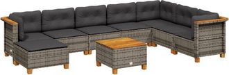 vidaXL Set De Muebles De Jard&iacute;n 9 Pzas Y Cojines Rat&aacute;n Sint&eacute;tico Gris Vidaxl